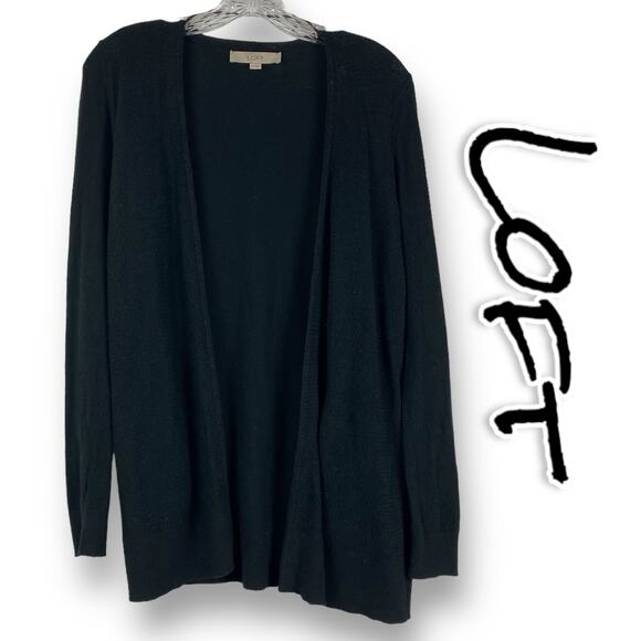 Loft Cotton Cashmere Blend Cardigan Sweater Open Front Black Womens Size XS - Picture 1 of 10